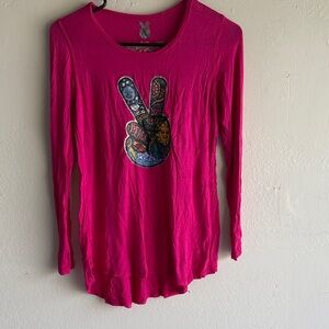 So Nikki Vibrant Pink Long Sleeve Tee with Peace Graphic